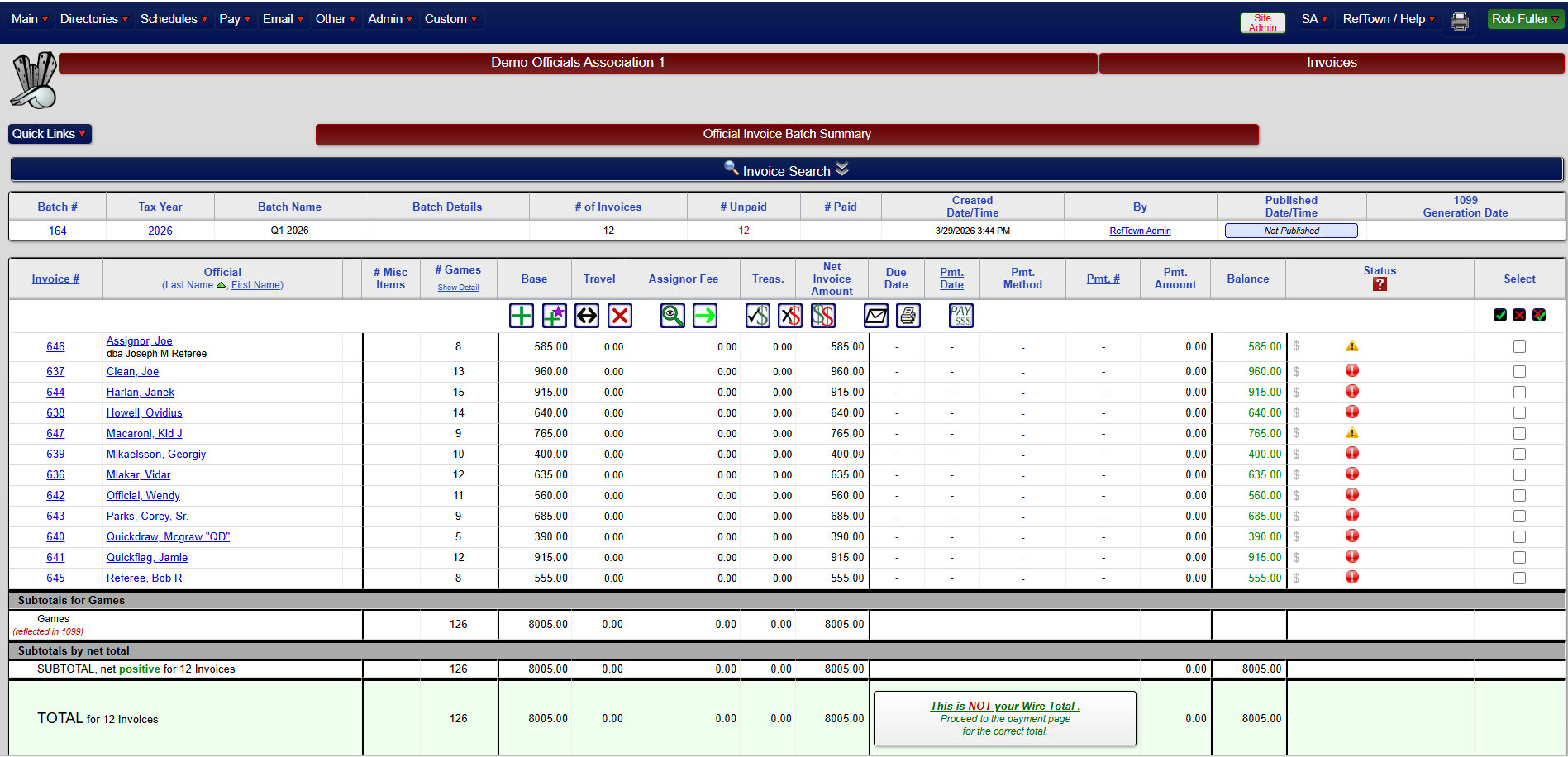 RefTown Dashboard